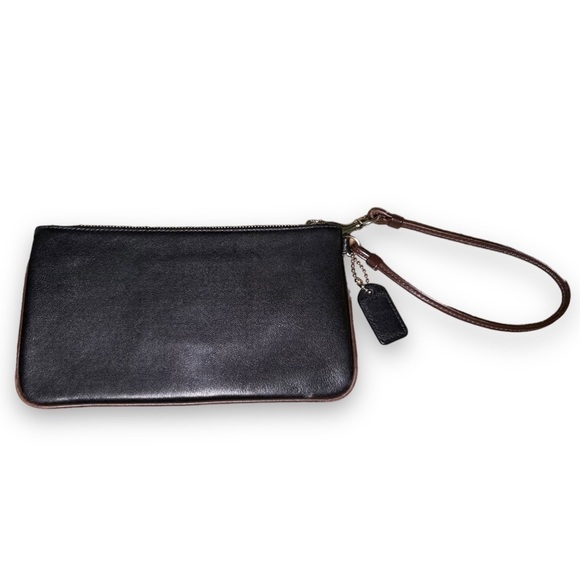 Vintage Coach Black Leather Brown Trim Snap Closure Wristlet - “Shelly” - Picture 2 of 14